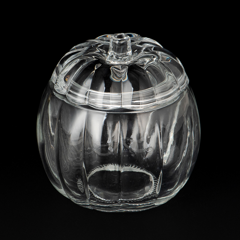 Popular Pumpkin Shaped Custom Color Glass Candle Jar with Lid