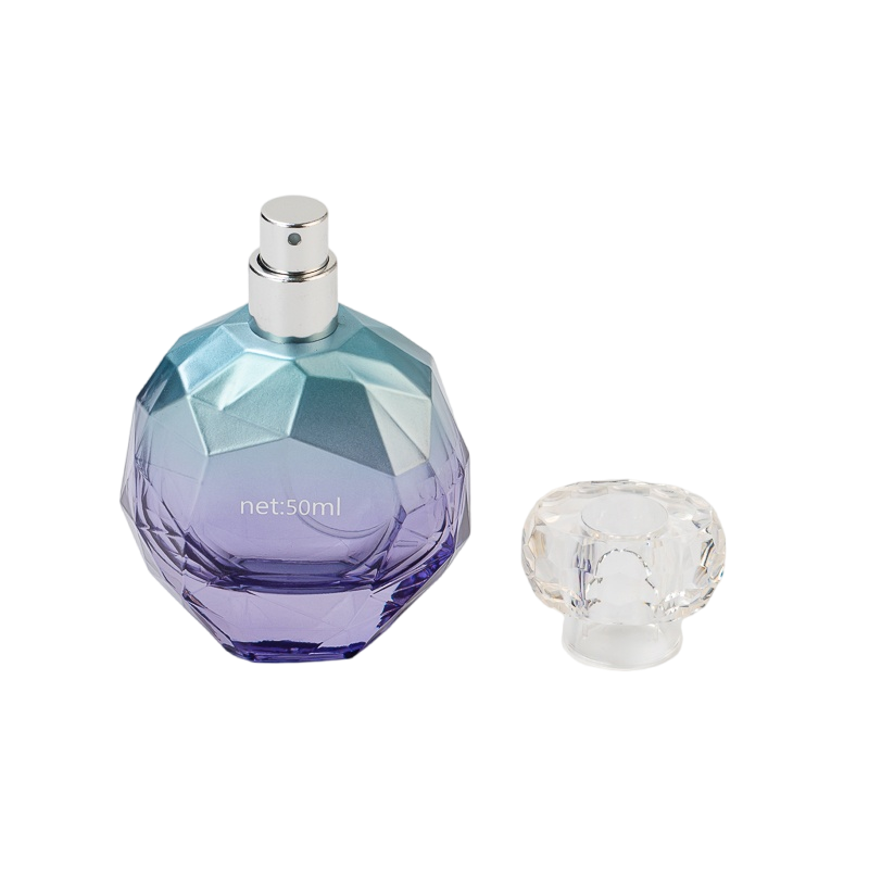 Botella de perfume de vidrio azul de lujo de 50 ml con decoración del hogar