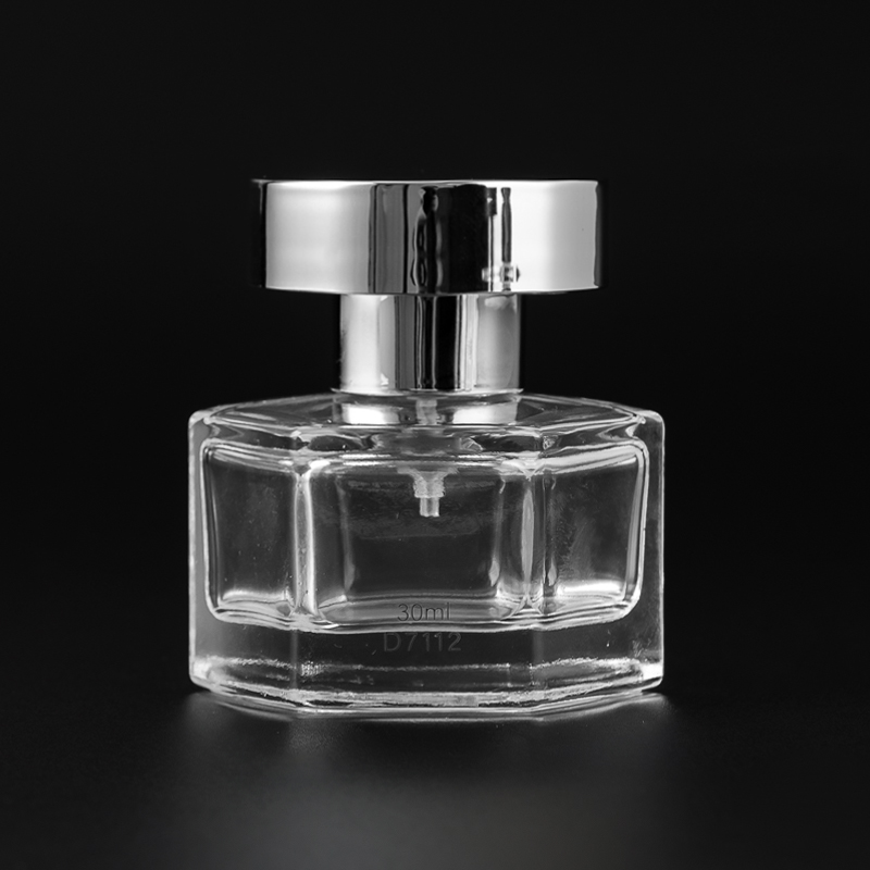 Luksusowy styl wielokąta przezroczysty szklany 30 ml perfuma szklana butelka olejku eteryczna z okrągłym czapką