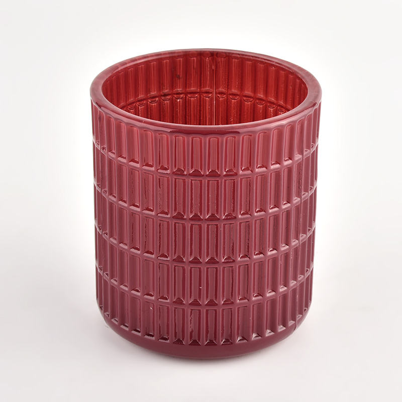 Estilo moderno de vidrio rojo con textura 7oz Garas de vidrio de vela para la venta al por mayor