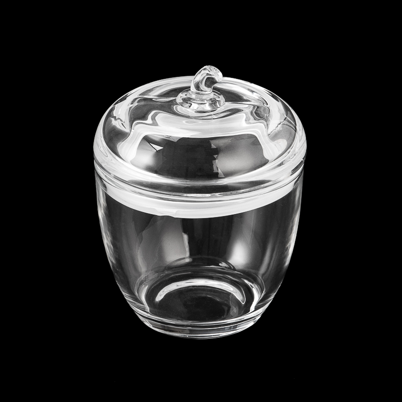 جرة شمعة زجاجية على شكل مخروطي الصنوبر سعة 545 مل بالجملة مع أغطية ومقبض زجاجي متطابق