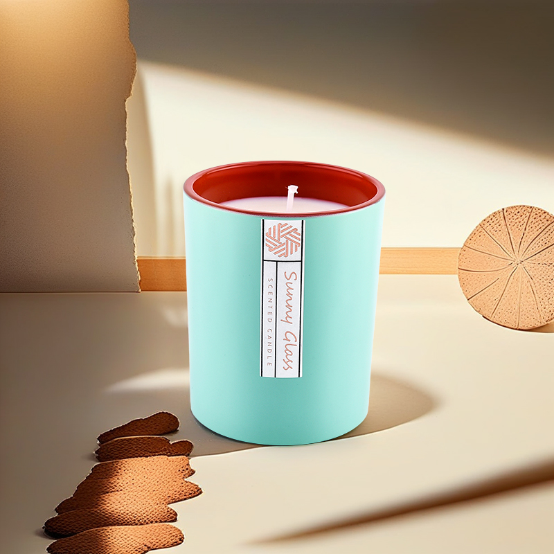 批发薄荷绿红边玻璃蜡烛罐