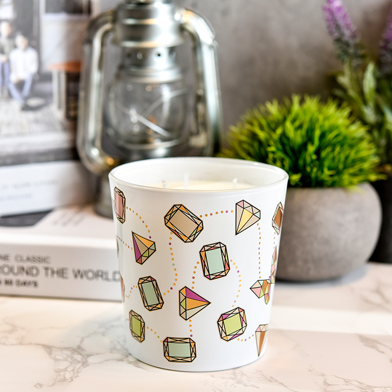 批发大 V 形钻石贴花玻璃蜡烛罐