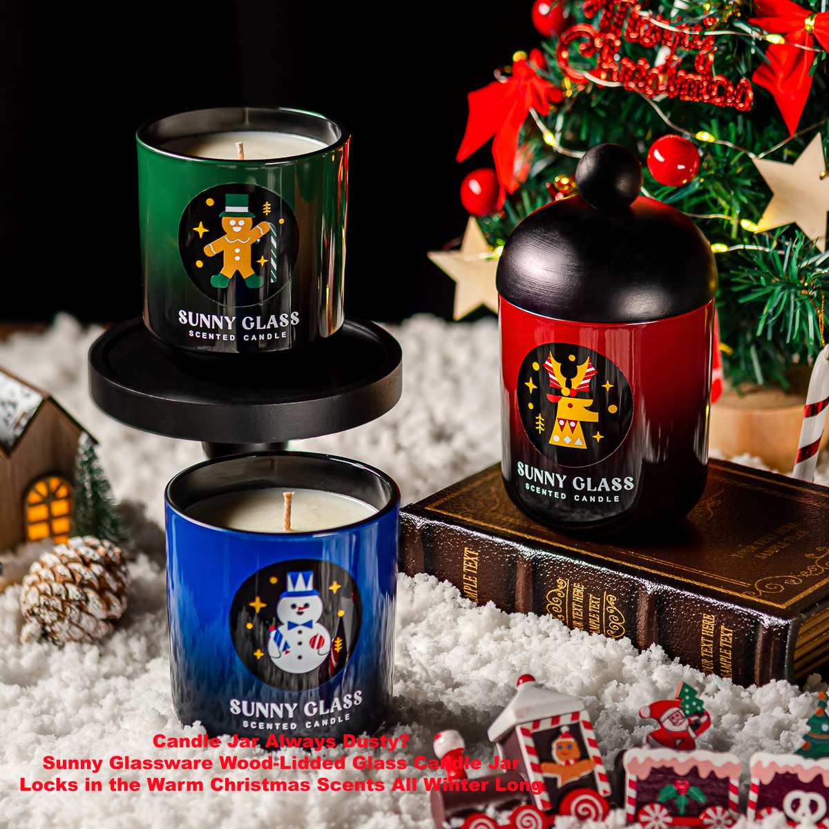 Candle Jar Always Dusty?  Sunny Glassware Wood-Lidded Glass Candle Jar Locks in the Warm Christmas Scents All Winter Long