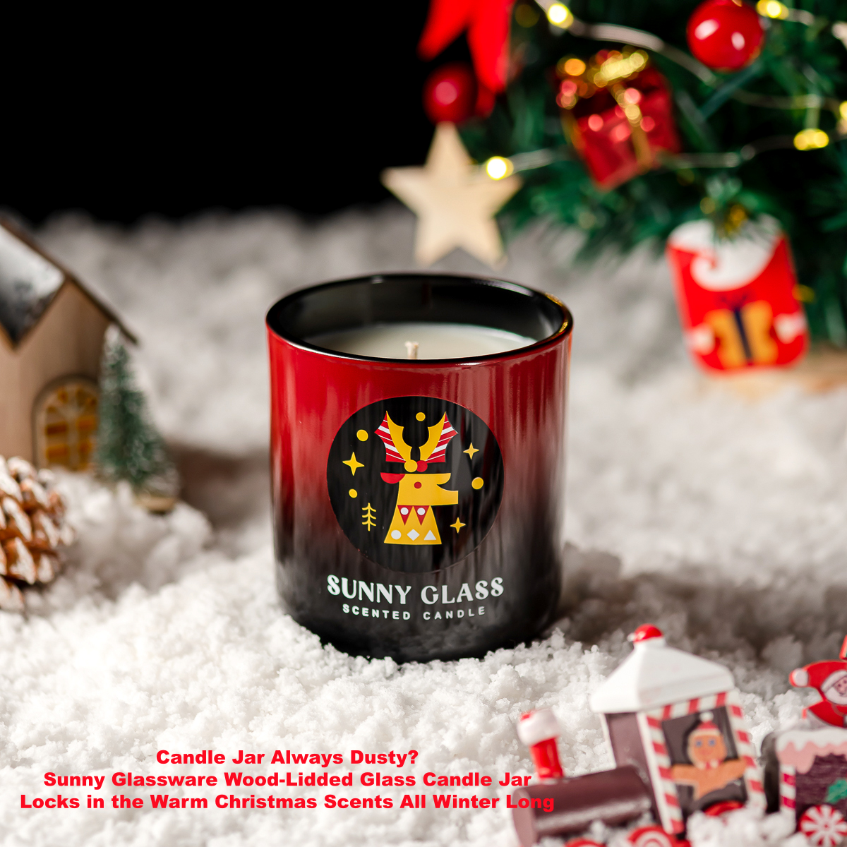 Candle Jar Always Dusty?  Sunny Glassware Wood-Lidded Glass Candle Jar Locks in the Warm Christmas Scents All Winter Long