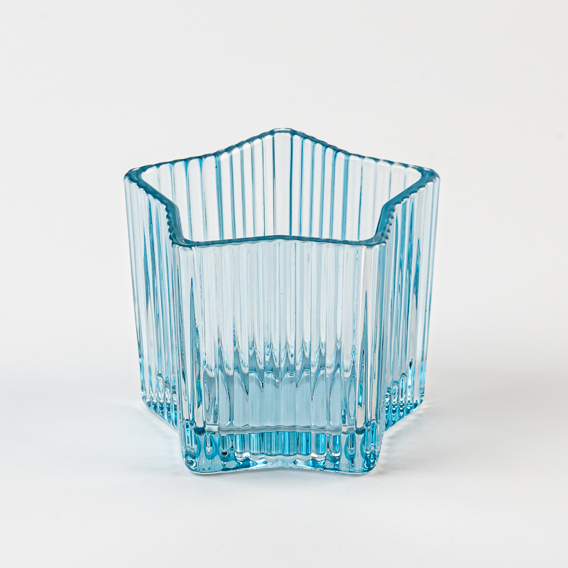 人気のデザインのストライプ装飾ライトブルーガラスキャンドルジャー香り付きキャンドル用