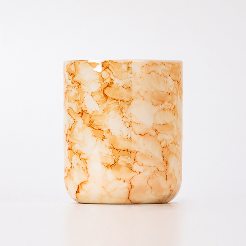 Modern Style Marble Pattern Ceramic Jar Empty Ceramic Candle Holder for Candle Packing