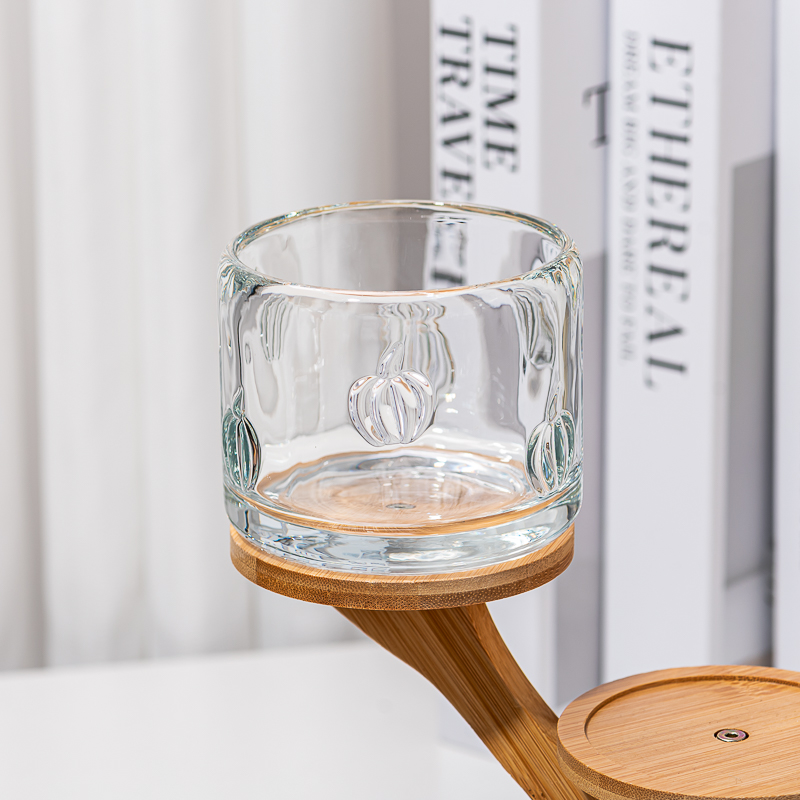 圆形南瓜图案蜡烛容器透明玻璃罐烛台带圣诞节