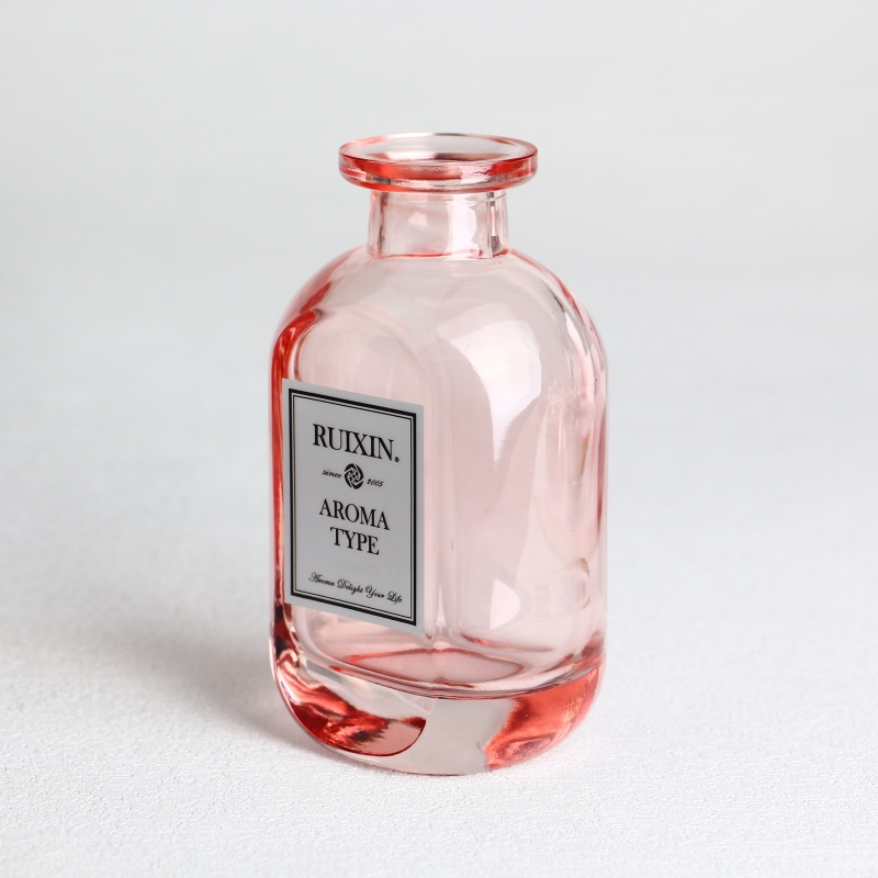 Oblate Flask Pink Glass Diffuser Bottles with Labels