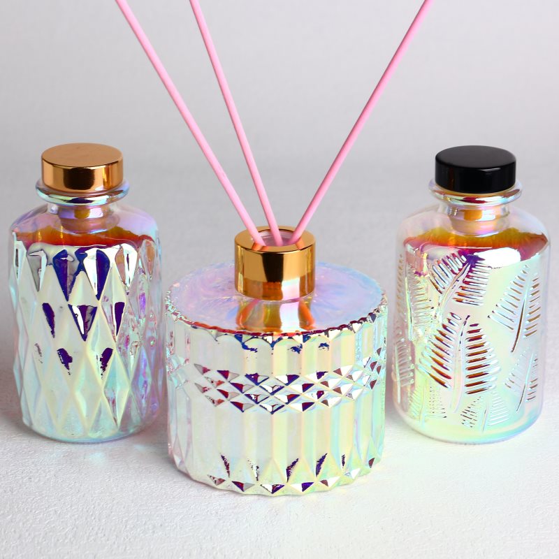 Engraved Electroplated Round Glass Diffuser Bottles with Caps