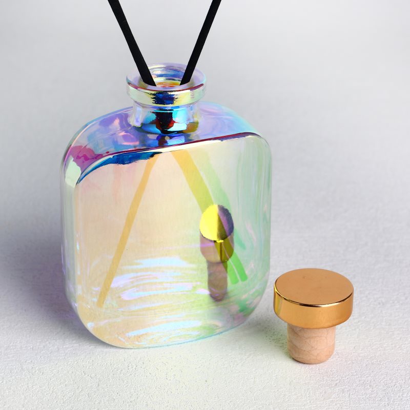 Oblate Flask Shaped Electroplated Glass Diffuser Bottles with Caps