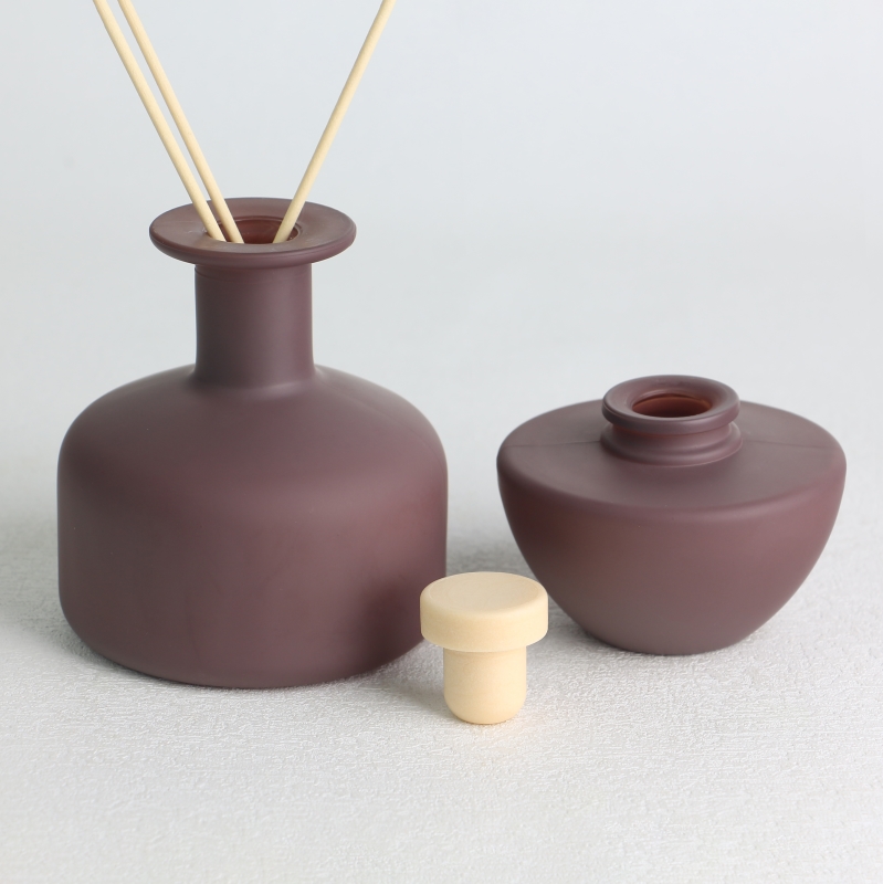 Brown Frosted Opaque Sprayed Glass Diffuser Bottle Set with Wooden Caps