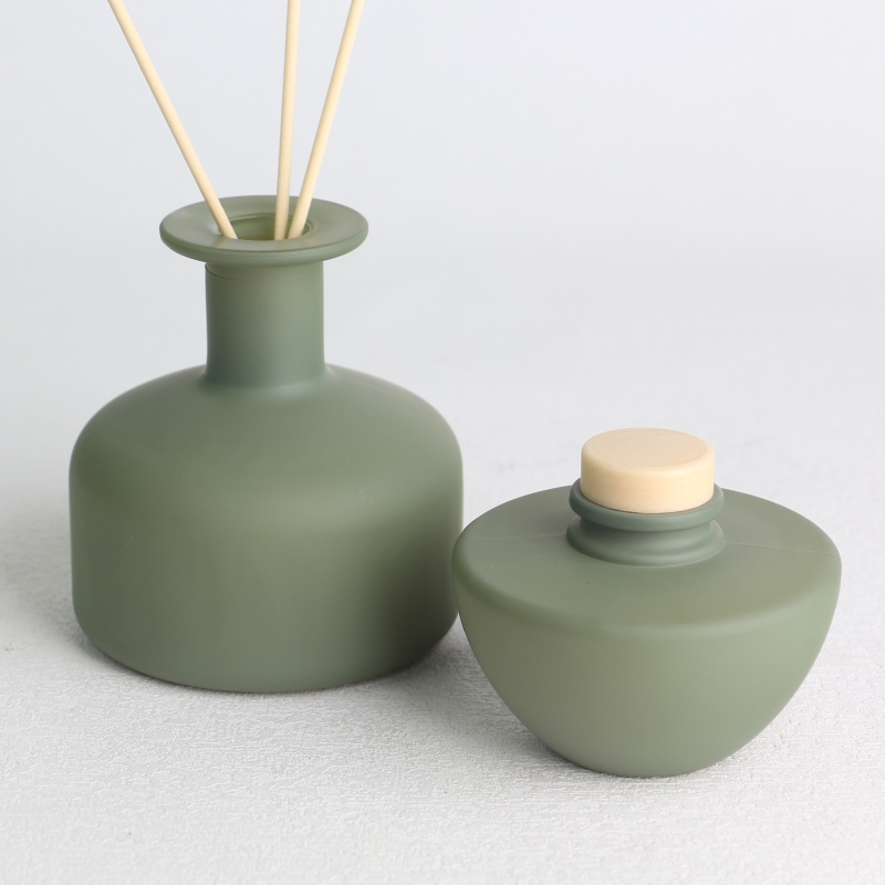 Pea green Frosted Opaque Sprayed Glass Diffuser Bottle Set with Wooden Caps