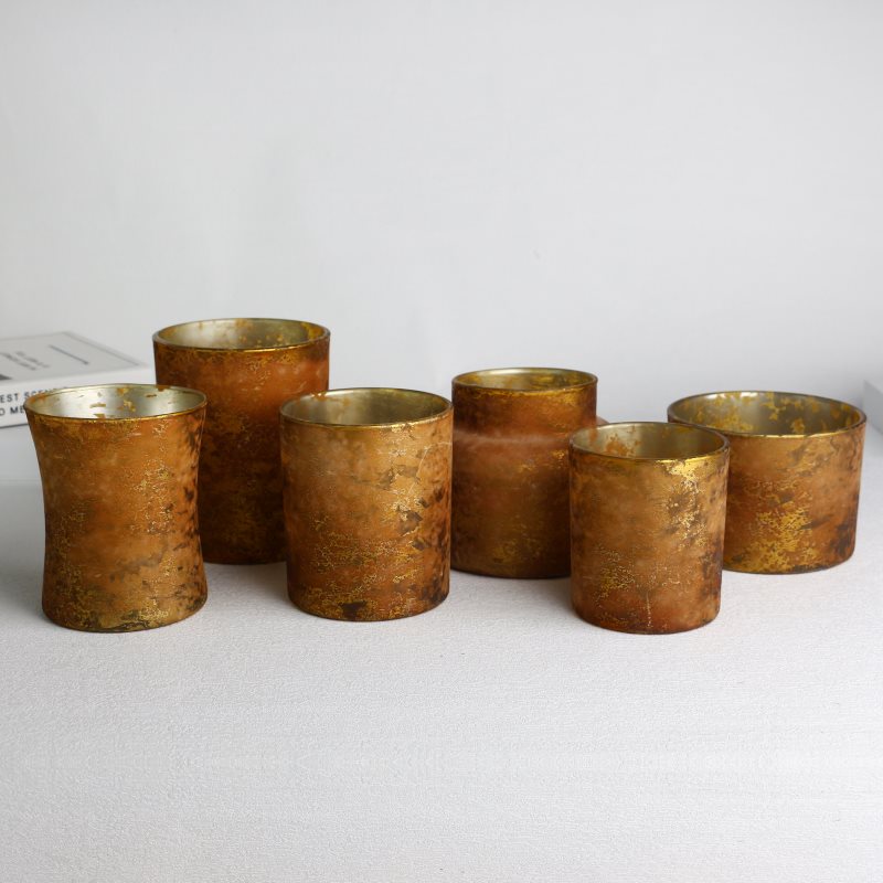Distressed Retro Ginger Yellow Empty candle jars Set