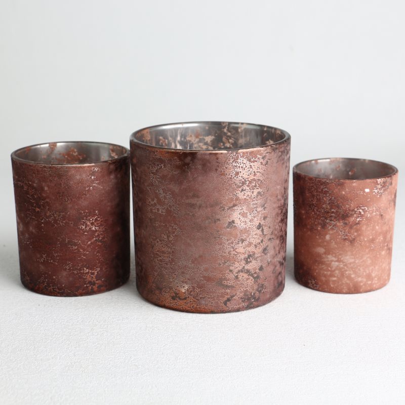 Distressed Retro Rust Red Empty Candle Cups Set
