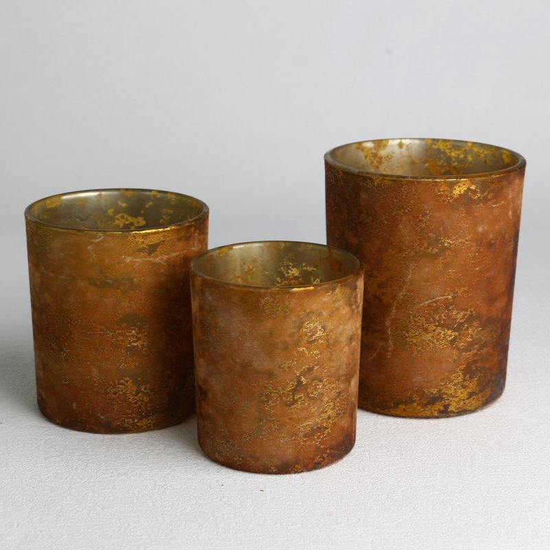 Conjunto de potes de velas vazios em forma de bacia retro gengibre amarelo envelhecido