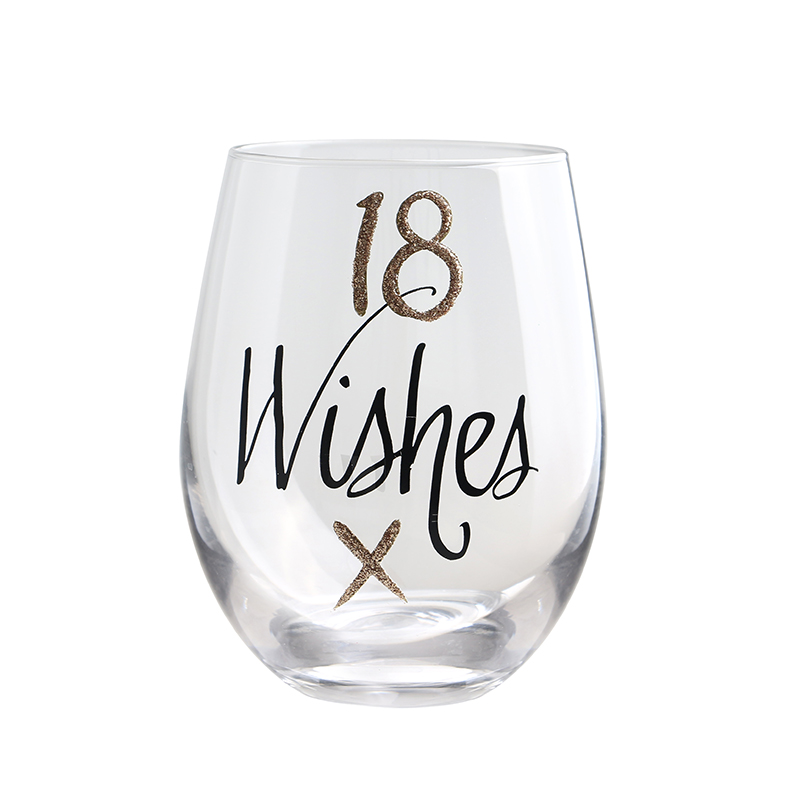 bicchieri da vino senza stelo con decalcomanie per il 18° compleanno stampate in oro