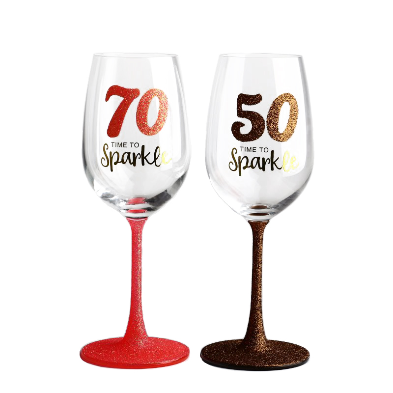 Conjunto de taças de vinho tinto com logotipo personalizado com glitter exclusivo e exclusivo por atacado para cristal de casamento