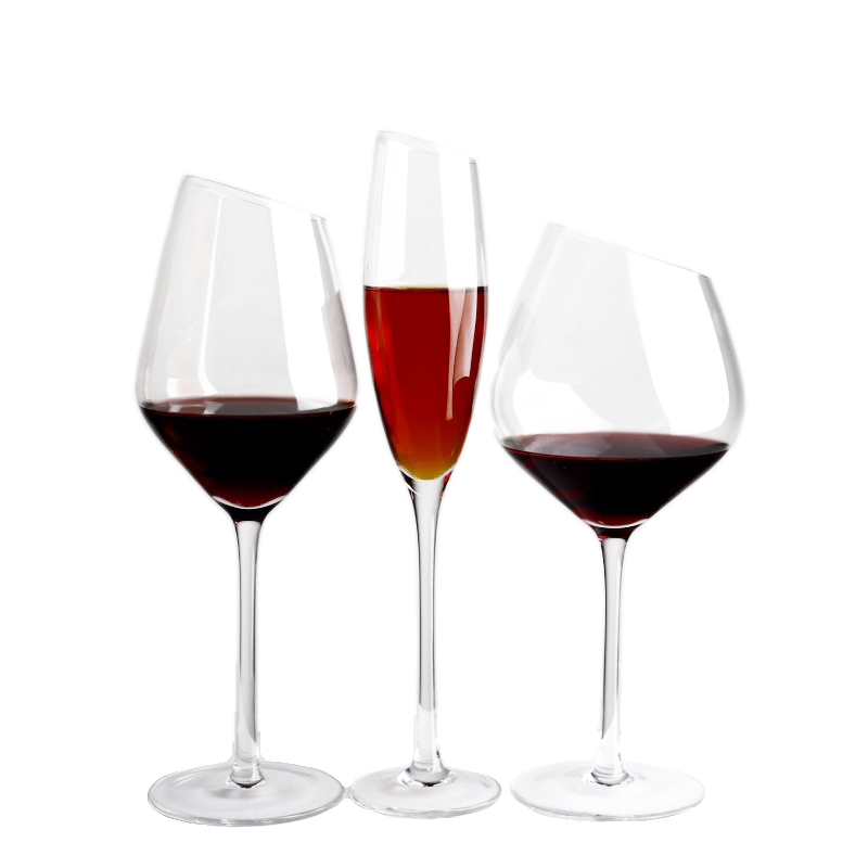 wholesale luxury clear glasses hand blown long stem slanted champagne flutes wine glasses set goblets