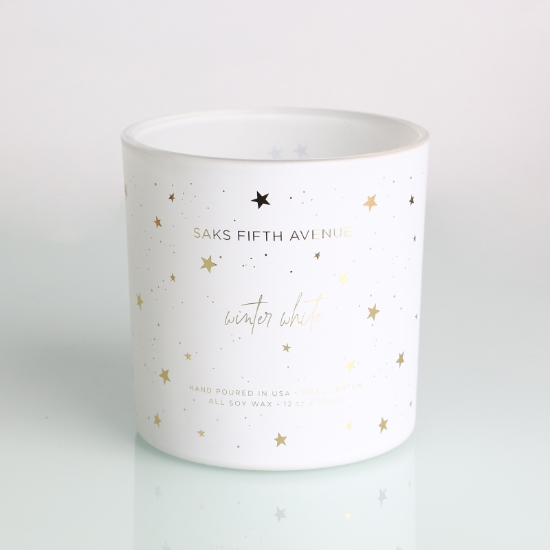 spray color milk white candle glass jars with custom full color star pattern decals printed and lid