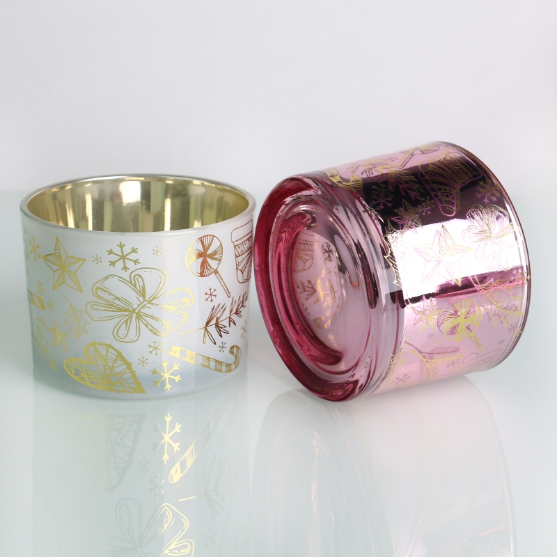 Tarro de cristal de vela interior galvanizado de color rosa esmerilado de 30 oz y 3 mechas con tapa de madera