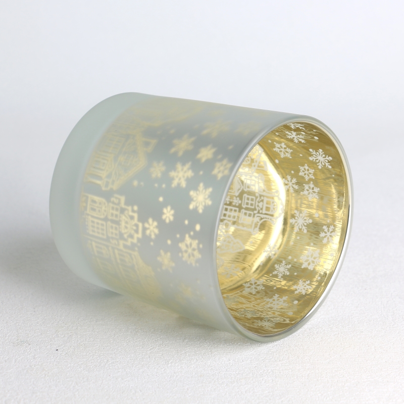 electroplated laser hollow pattern frosted golden glass candle jar