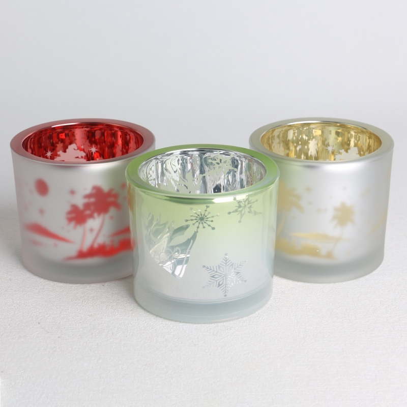 electroplated laser hollow pine tree pattern frosted glass candle jar