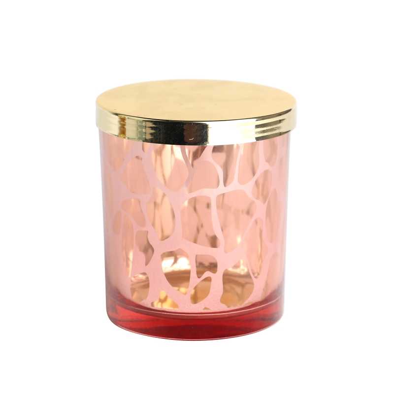 гальванический лазерный полый узор розовая стеклянная банка для свечей ароматические свечи с золотой крышкой