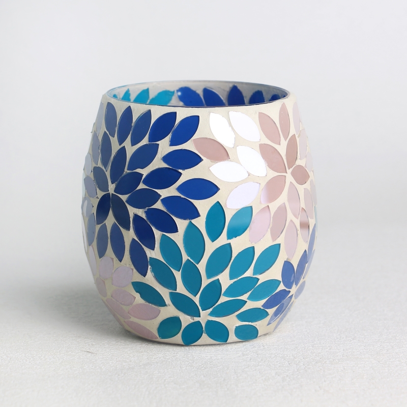 Pink blue color scheme glass mosaic surface candle jar