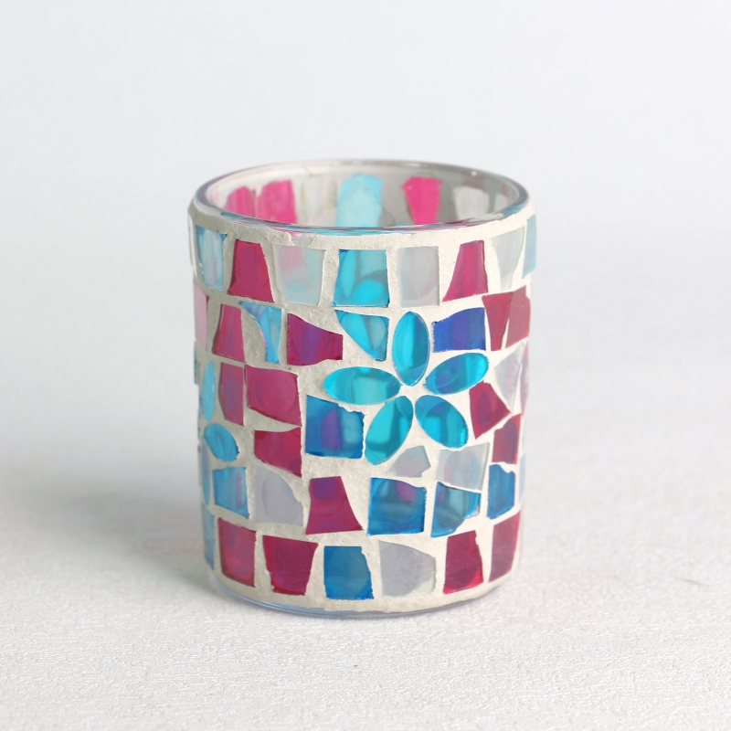 wholesale glass mosaic surface cylindrical candle jar set