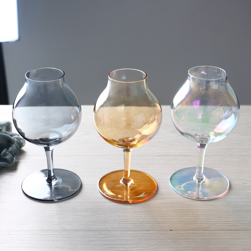 Electroplated iridescent tinted teardrop styling small size cocktail glass set of 3