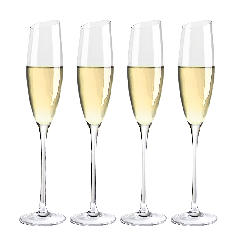 Hand blown long stem slanted rim champagne flutes sparkling wine glass