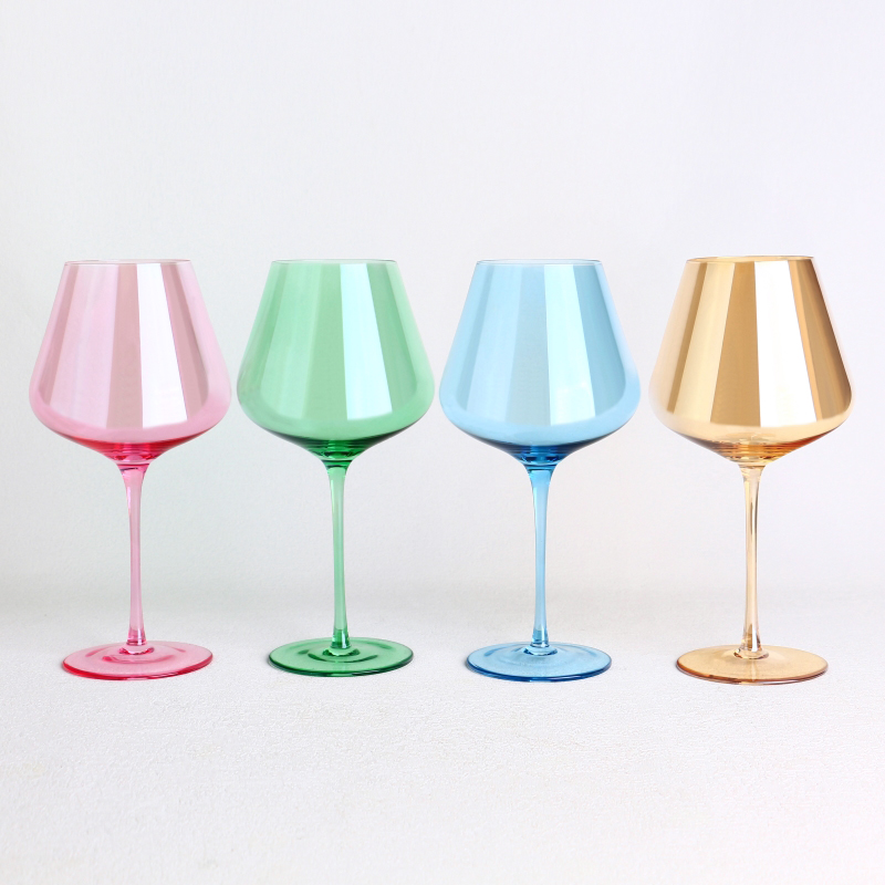 4-color lead free crystal burgundy wine glasses set. Gift box package