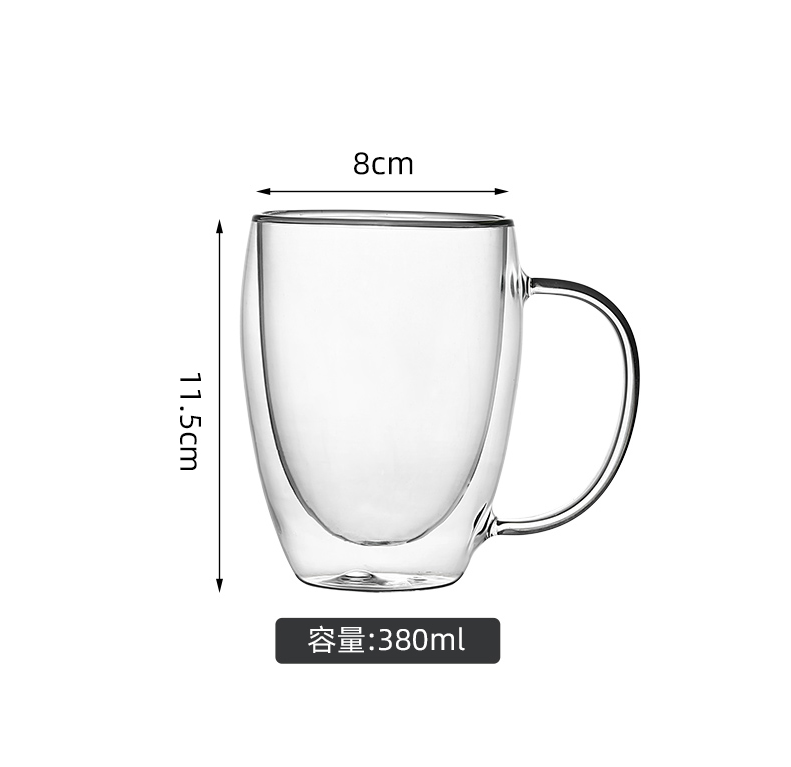 Wholesale 380ml 12.5oz heat resistant double layer cup with handle. Source factory. Ready to ship