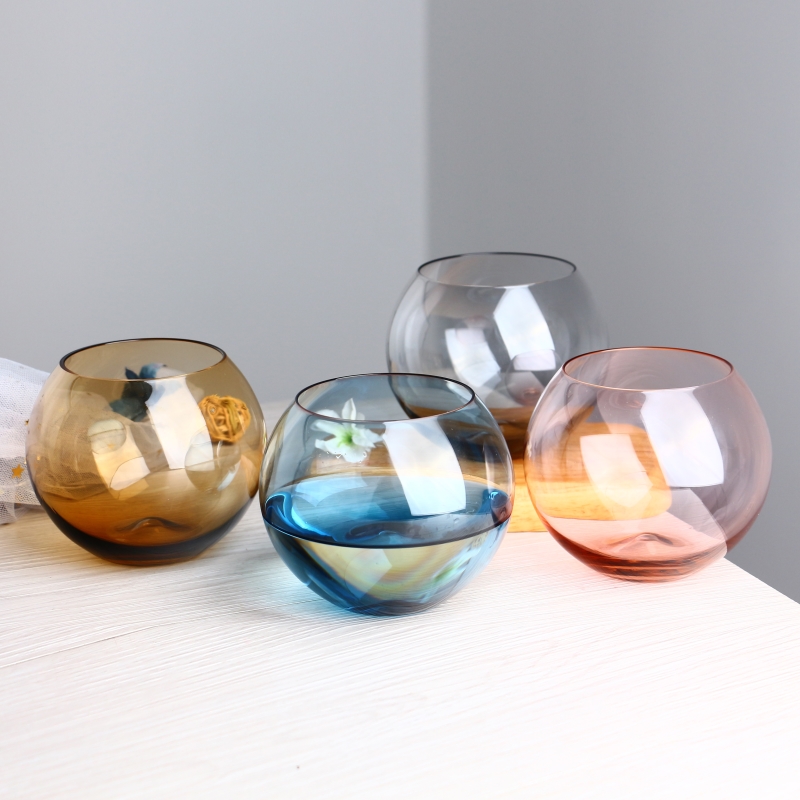 mouth blown round bubble stemless wine glass set of 4