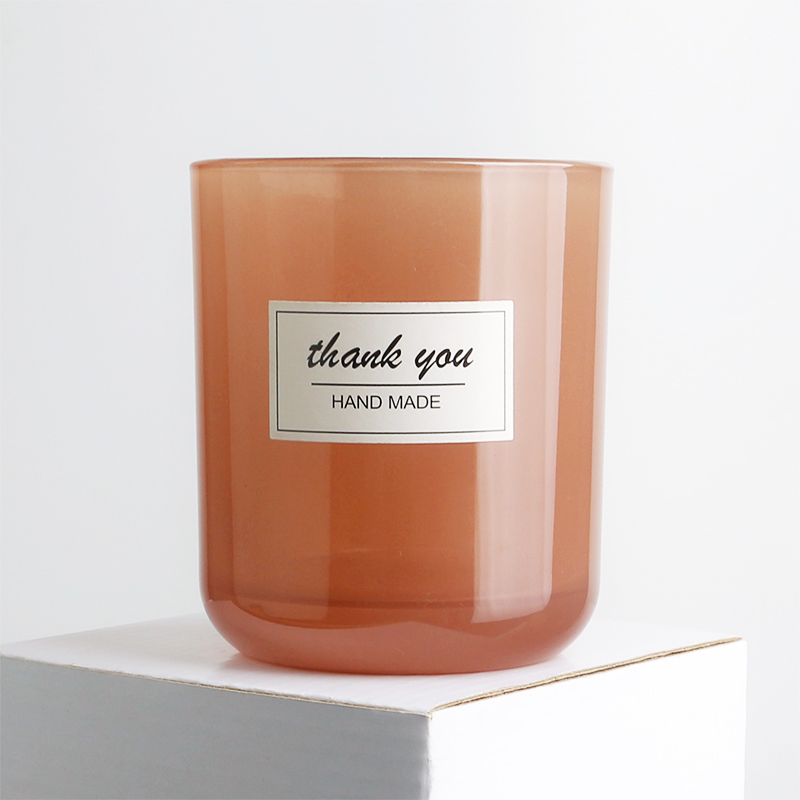8oz 315ml curved bottom translucent amber glass candle vessel with sticker label
