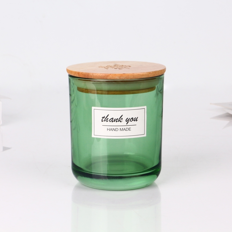 8 oz 315ml round bottom transparent green scented candle jar glassware with bamboo wooden lid