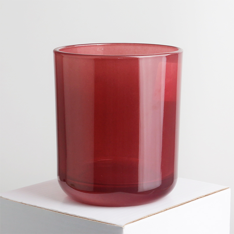 8oz 315ml rounded bottom translucent red glass candle jar with sticky lable and wooden lid