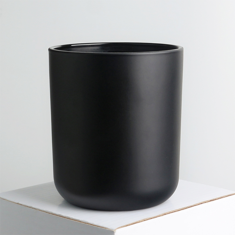 8oz 315ml rounded bottom opaque black matte glass candle jar with sticky lable and wooden lid