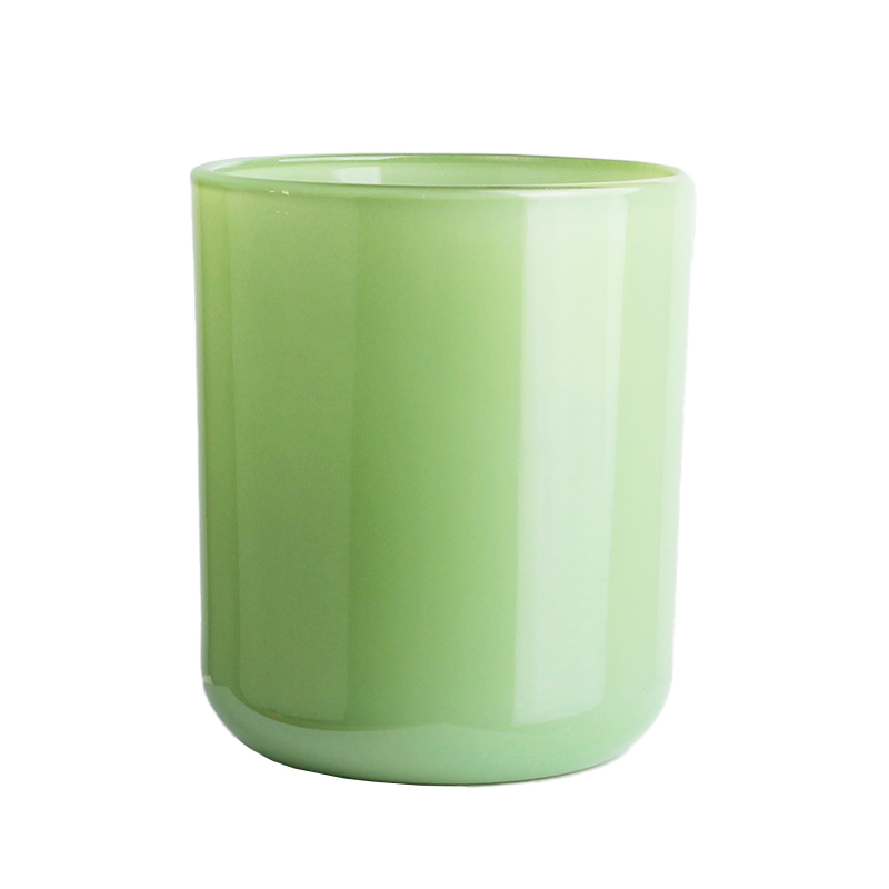 8oz 315ml rounded bottom opaque avocado green glossy glass candle jar