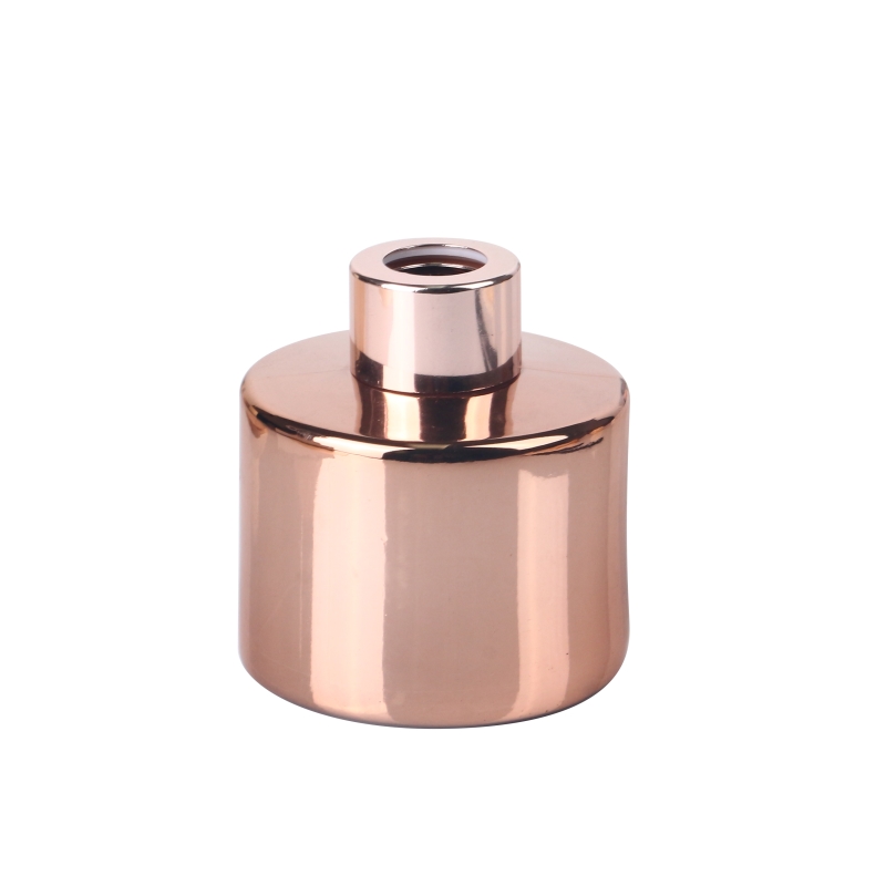 100ml 3.5oz cylindrical electroplated rose gold glass diffuser bottle with rosegold screw cap