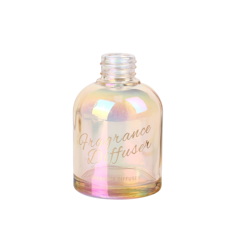 210ml 7oz electroplated iridescent round glass reed diffuser bottle with screw cap