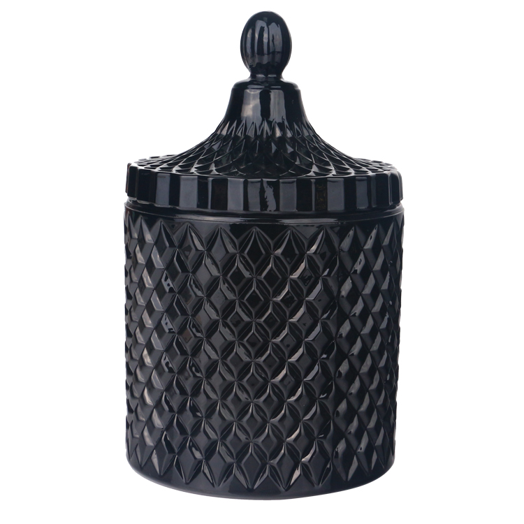 3oz 8oz 16oz colored opaque black glossy glass candle jar with lid