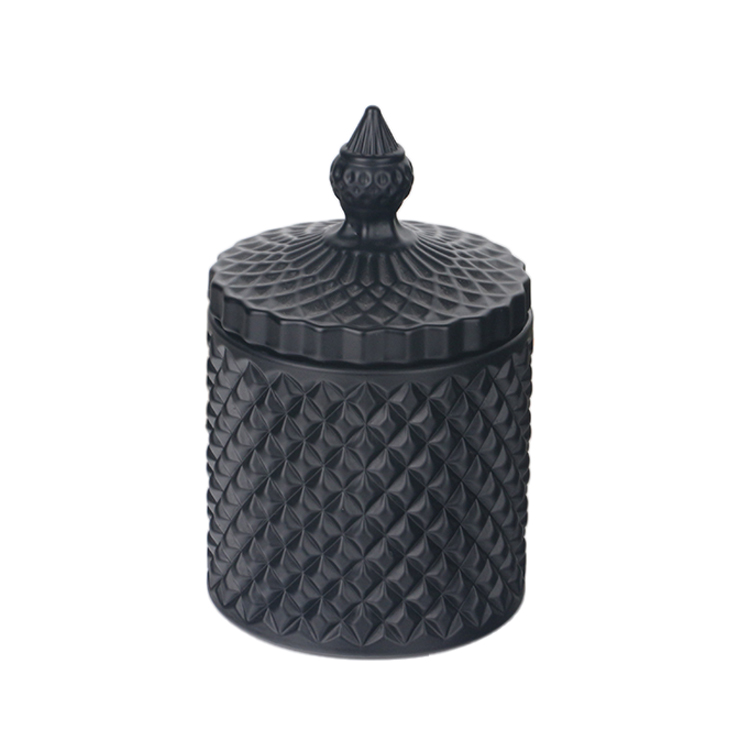 3oz 8oz 16oz colored opaque black matte geo cut glass candle jar with lid