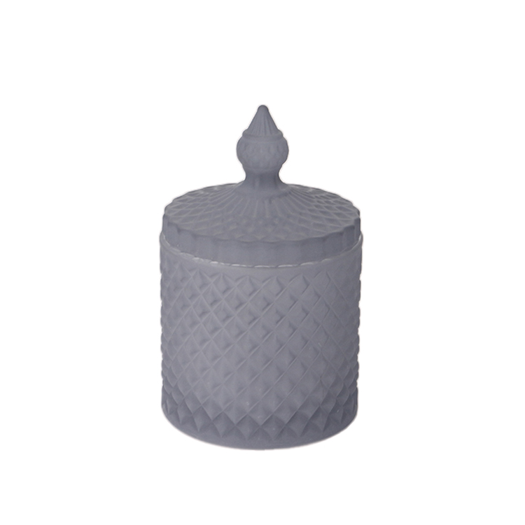 3oz 8oz 16oz colored dark grey matte frosted geo cut glass candle jar with lid