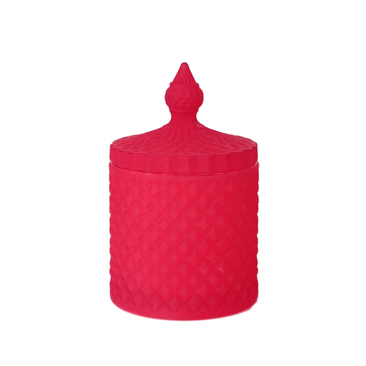 3oz 8oz 16oz colored red matte frosted geo cut glass candle jar with lid
