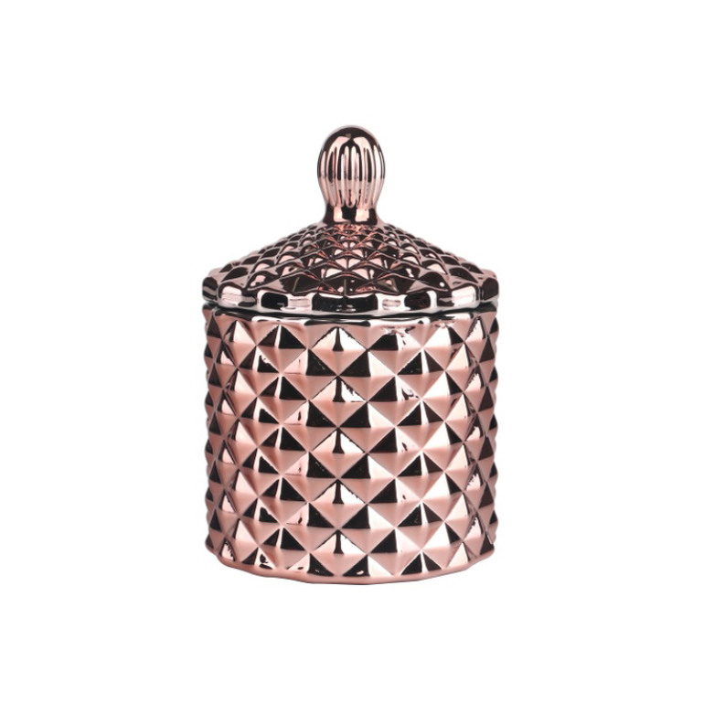 3oz 115ml electroplated rose gold geo cut small size glass candle jar with lid