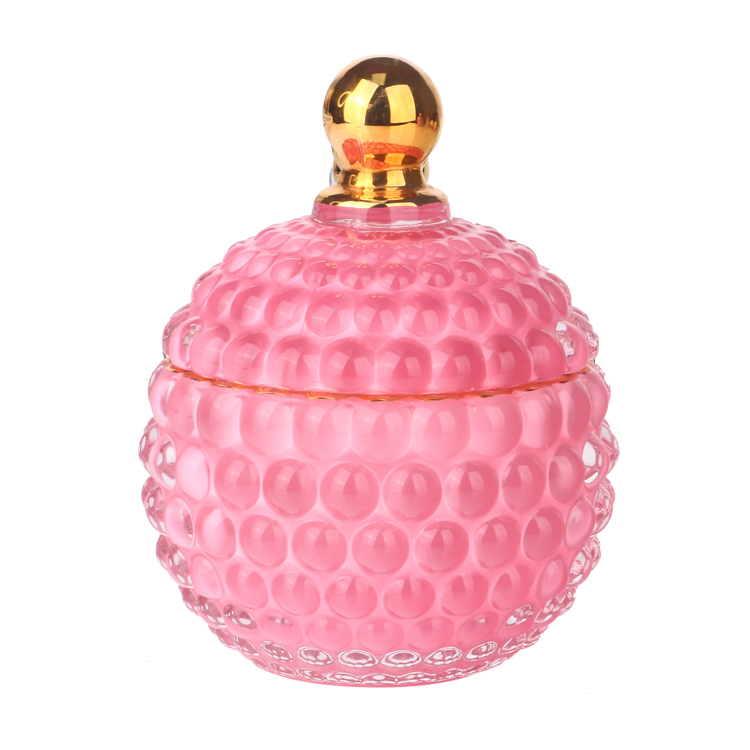 3oz 8oz colored opaque pink hobnail gold rim glass candle jar with gold tip lid