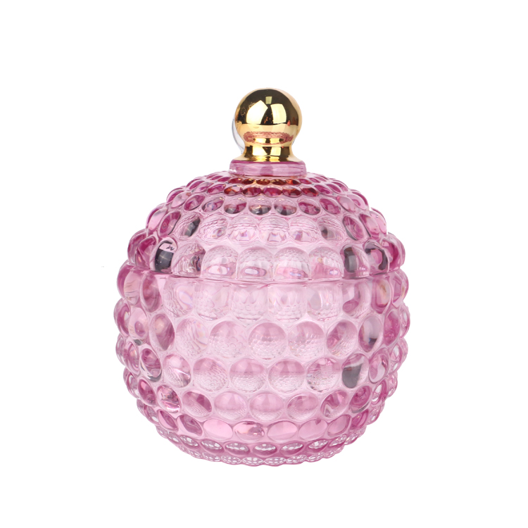 3oz 8oz colored transparent pink hobnail glass candle jar with gold tip lid