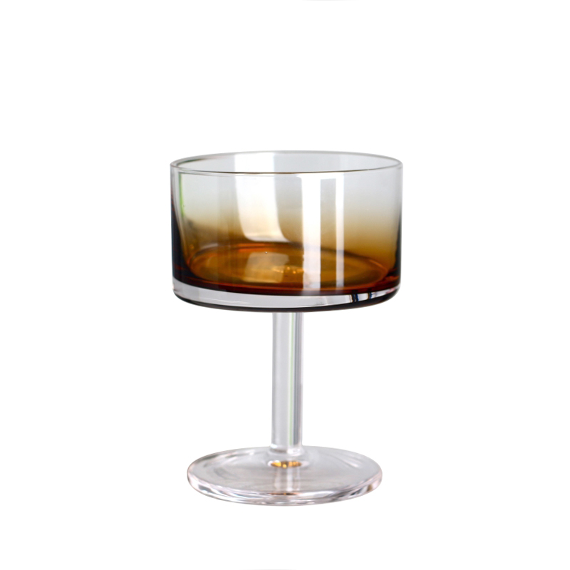 Lead free crystal cylindrical 200ml 7oz tinted gradient amber goblets cocktail coupe glass